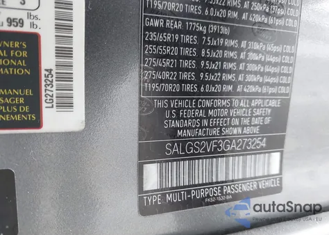 2016 Land Rover Range Rover 3.0L V6 Supercharged Hse z USA, uszkodzony, nr VIN SALGS2VF3GA273254